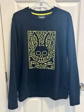 Psycho Bunny Men’s Navy Sweatshirt with Neon Yellow Embroidered Graphic